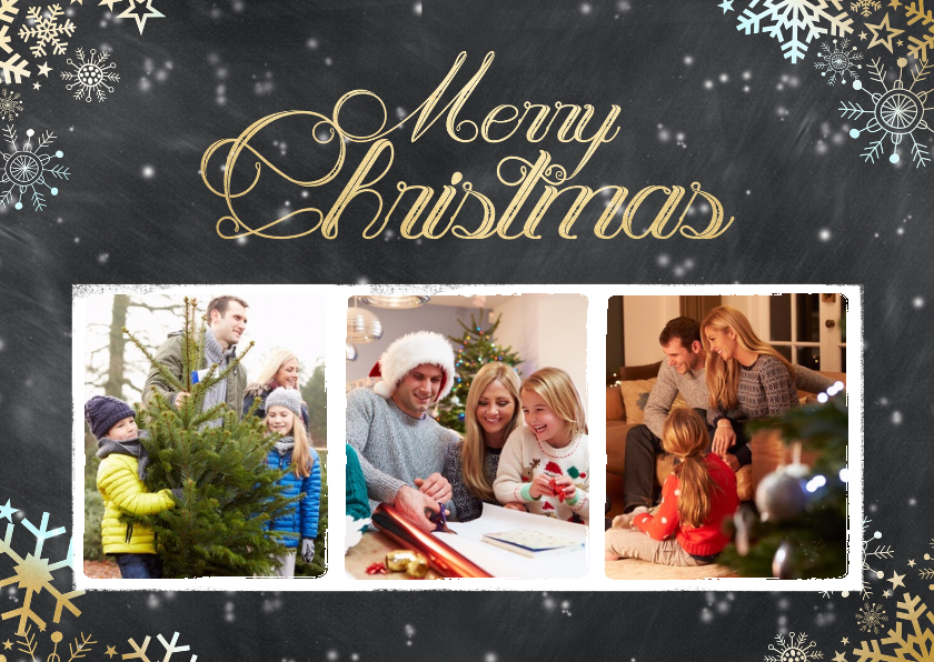 Krijtbord kerst 3 foto's - Kerstkaarten Kerstkaarten - Krijtbord kerst 3 foto's