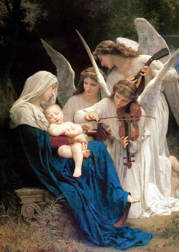 Kerstkaarten - kunstkaart William-Adolphe Bouguereau. Lied van de engelen