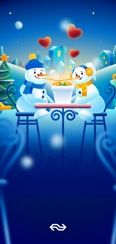 Langwerpige kerstkaart met sneeuwpoppen NS - Kerstkaarten Kerstkaarten - Langwerpige kerstkaart met sneeuwpoppen NS