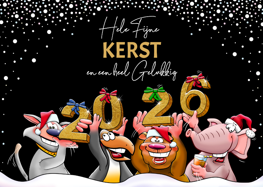 Kerstkaarten - Leuke kerstkaart met diverse dieren en 2026