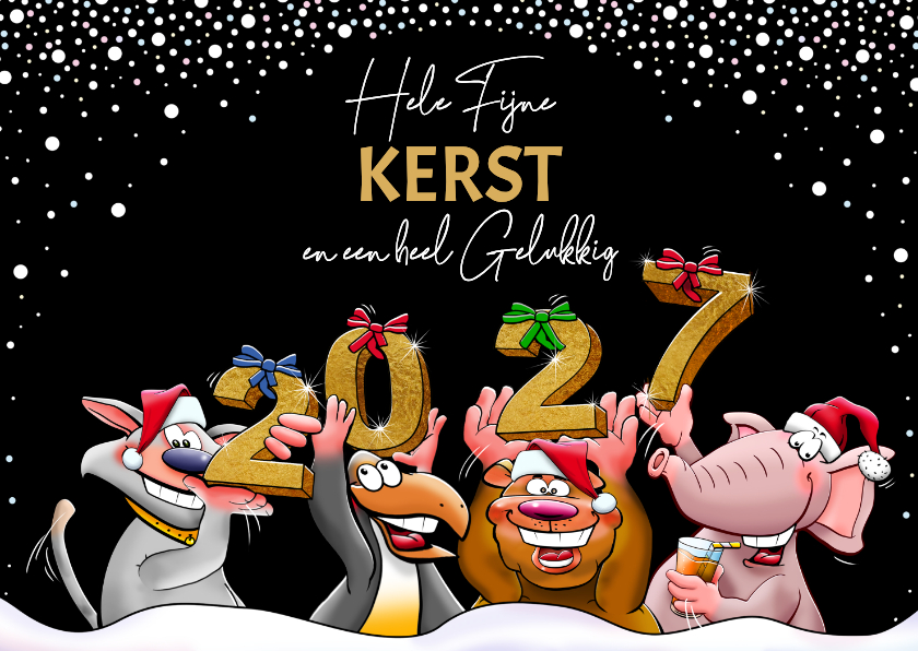 Leuke kerstkaart met diverse dieren en 2027 - Kerstkaarten Kerstkaarten - Leuke kerstkaart met diverse dieren en 2027