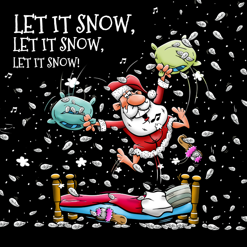 Leuke kerstkaart met kerstman in sneeuw van veren - Kerstkaarten Kerstkaarten - Leuke kerstkaart met kerstman in sneeuw van veren