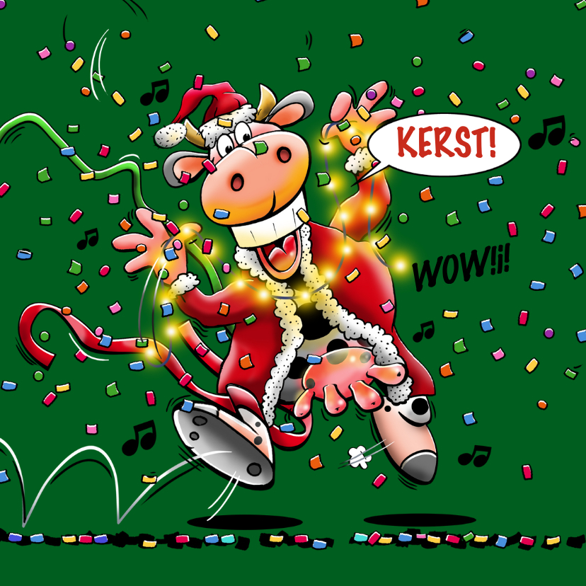 Leuke kerstkaart voor de jarige met dansende koe - Kerstkaarten Kerstkaarten - Leuke kerstkaart voor de jarige met dansende koe