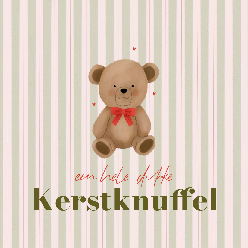 Kerstkaarten - Lief kerstkaartje beer met strik strepen kerstknuffel