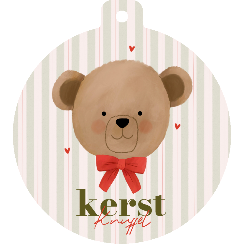 Kerstkaarten - Lief kerstkaartje kerstbal vorm knuffel beer met strik