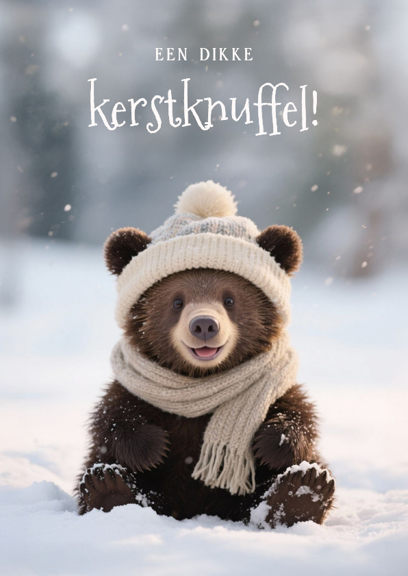 Kerstkaarten - Lief kerstkaartje met schattig beertje dikke kerstknuffel