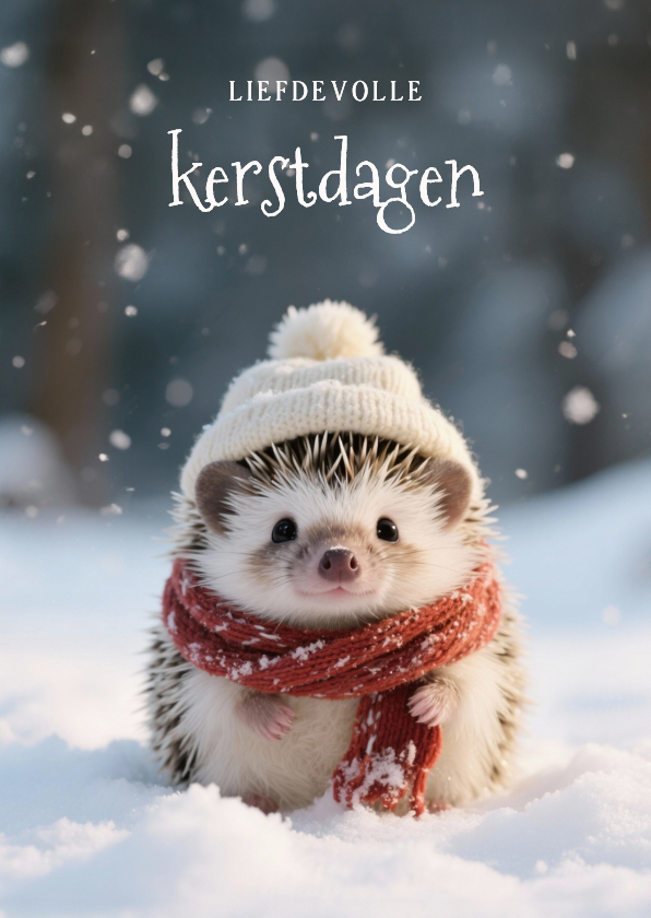 Kerstkaarten - Lief kerstkaartje met schattig egeltje liefdevolle kerst