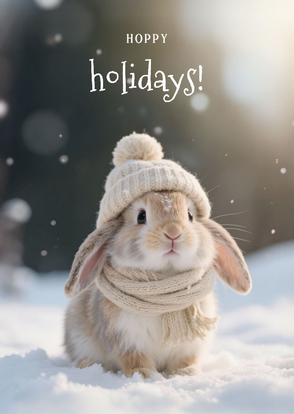Kerstkaarten - Lief kerstkaartje met schattig konijntje hoppy holidays