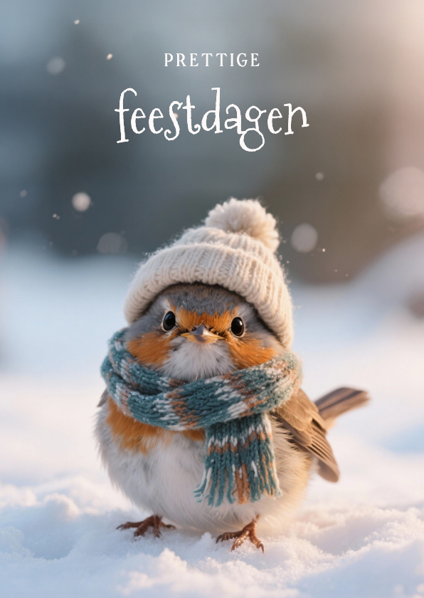 Kerstkaarten - Lief kerstkaartje met schattig roodborstje fijne feestdagen