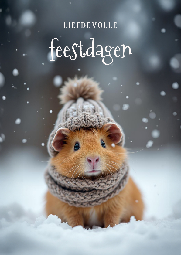 Lief kerstkaartje met schattige cavia liefdevolle feestdagen - Kerstkaarten Kerstkaarten - Lief kerstkaartje met schattige cavia liefdevolle feestdagen