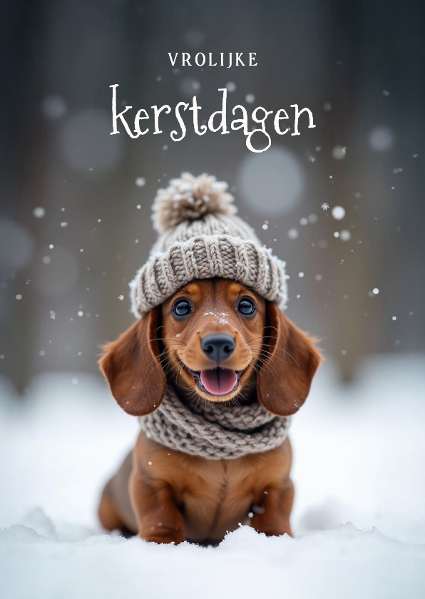 Kerstkaarten - Lief kerstkaartje met vrolijke teckel vrolijke feestdagen