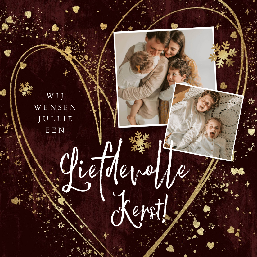 Liefdevolle kerstkaart met hart sterretjes en spetters goud - Kerstkaarten Kerstkaarten - Liefdevolle kerstkaart met hart sterretjes en spetters goud