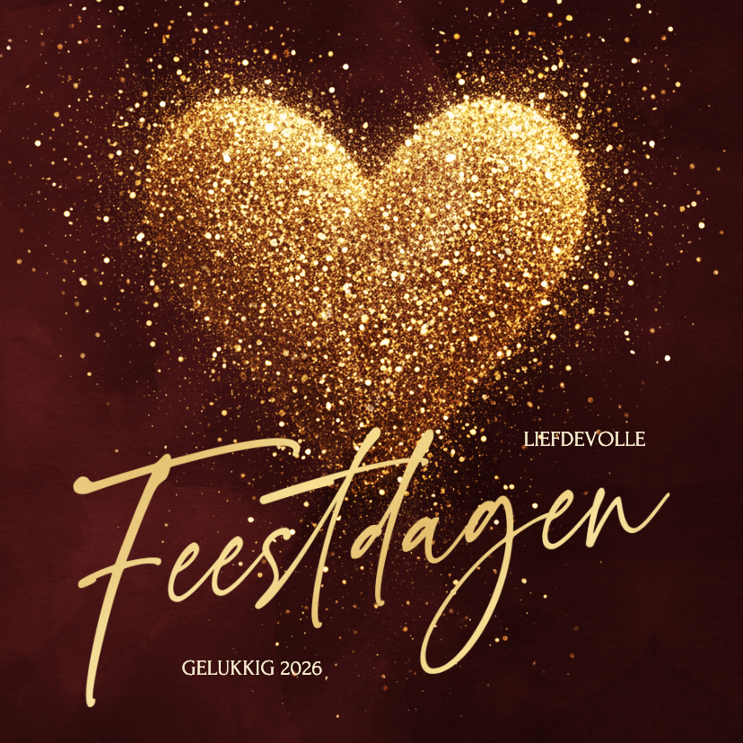 Kerstkaarten - Liefdevolle kerstkaart met sprankelend hart van glitters