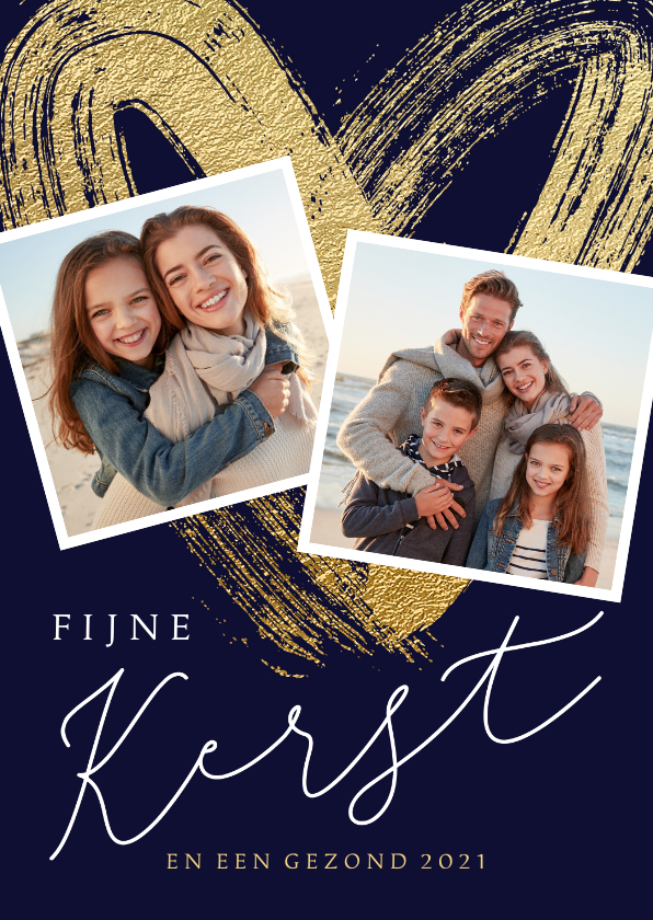 Lieve kerstkaart met gouden hart en 2 fotos - Kerstkaarten Kerstkaarten - Lieve kerstkaart met gouden hart en 2 fotos
