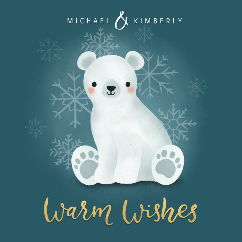 Lieve kerstkaart met ijsbeertje, warm wishes & sneeuwvlokken - Kerstkaarten Kerstkaarten - Lieve kerstkaart met ijsbeertje, warm wishes & sneeuwvlokken