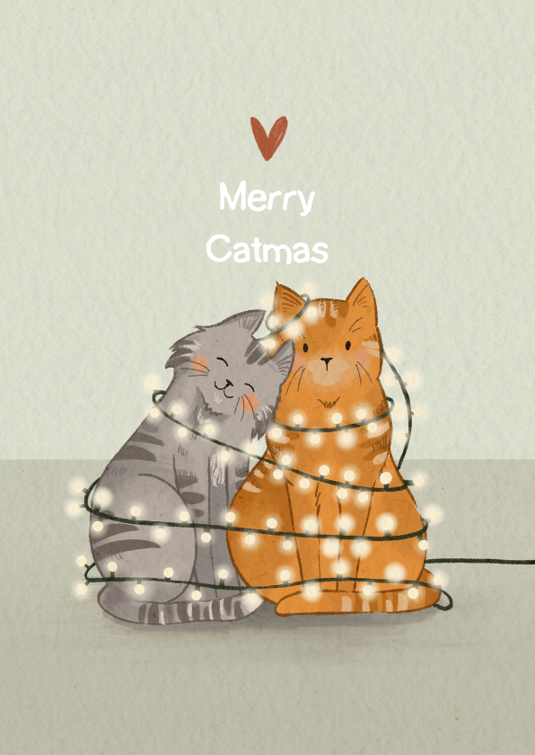 Lieve kerstkaart met knuffelende katten - Kerstkaarten Kerstkaarten - Lieve kerstkaart met knuffelende katten