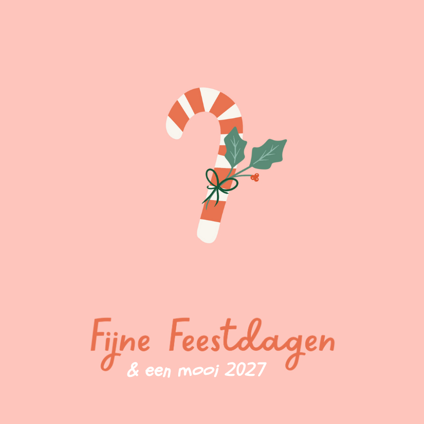Lieve roze kerstkaartjes met zuurstok illustratie - Kerstkaarten Kerstkaarten - Lieve roze kerstkaartjes met zuurstok illustratie