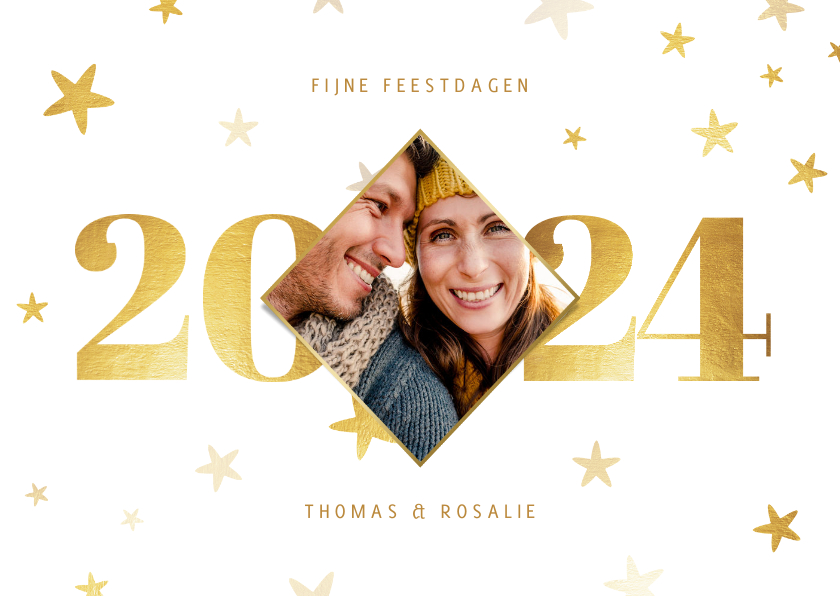 Liggende kerstkaart 2024 met foto ruit en | Kaartje2go