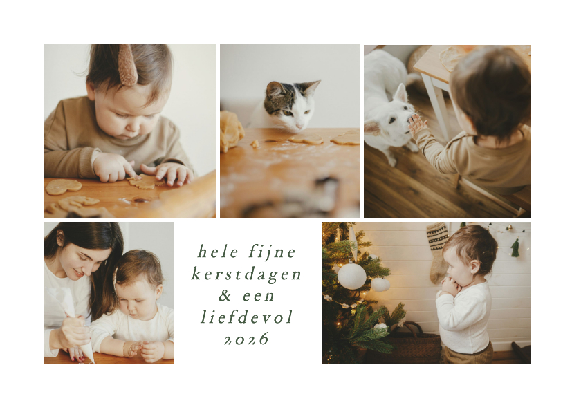 Liggende kerstkaart fotocollage vijf foto's minimalistisch - Kerstkaarten Kerstkaarten - Liggende kerstkaart fotocollage vijf foto's minimalistisch
