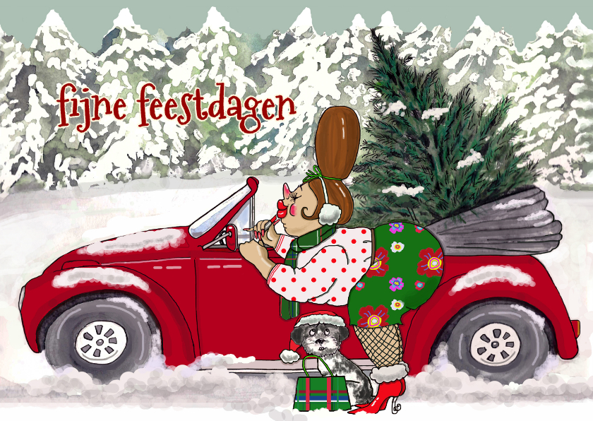 Lippen stiften auto kerstboom - Kerstkaarten Kerstkaarten - Lippen stiften auto kerstboom