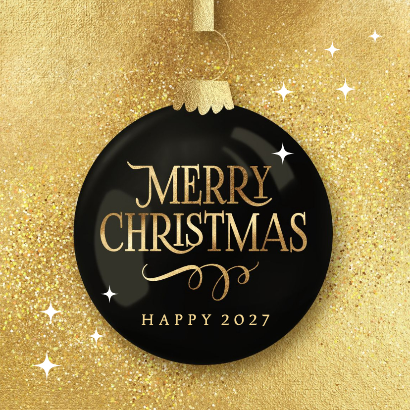Luxe gouden kerstkaart kerstbal Merry Christmas - Kerstkaarten Kerstkaarten - Luxe gouden kerstkaart kerstbal Merry Christmas