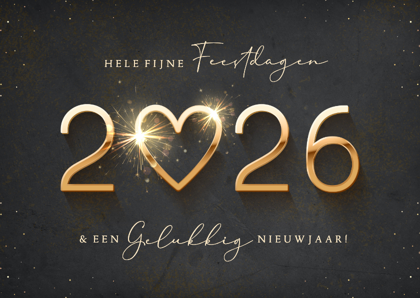 Luxe kerstkaart met gouden jaartal en een sprankelend hart - Kerstkaarten Kerstkaarten - Luxe kerstkaart met gouden jaartal en een sprankelend hart