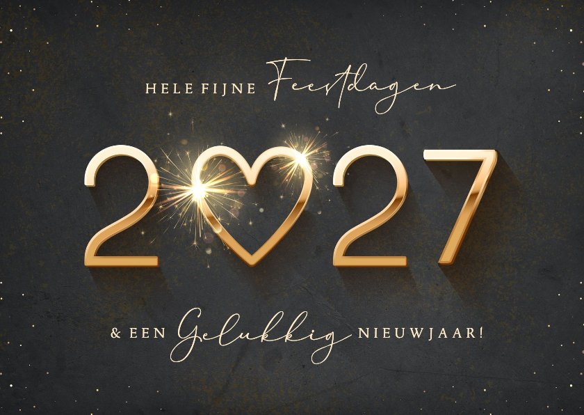 Luxe kerstkaart met gouden jaartal en een sprankelend hart - Kerstkaarten Kerstkaarten - Luxe kerstkaart met gouden jaartal en een sprankelend hart