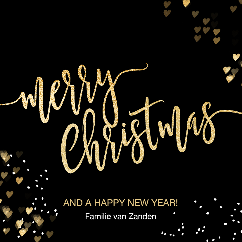 Luxe kerstkaart zwart goud Merry Christmas - Kerstkaarten Kerstkaarten - Luxe kerstkaart zwart goud Merry Christmas