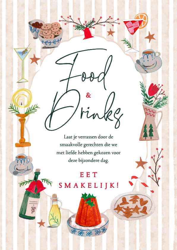 Menukaart doodles kerstdiner maaltijden en dranken - Kerstkaarten Kerstkaarten - Menukaart doodles kerstdiner maaltijden en dranken