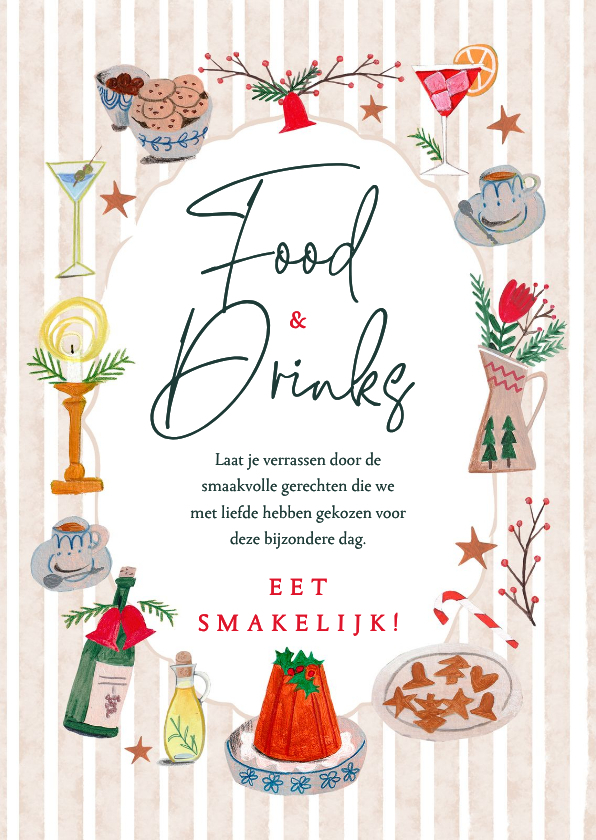 Menukaart doodles kerstdiner maaltijden en dranken - Kerstkaarten Kerstkaarten - Menukaart doodles kerstdiner maaltijden en dranken