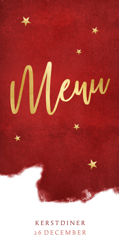 Menukaart in warmrood voor een sfeervol kerstdiner - Kerstkaarten Kerstkaarten - Menukaart in warmrood voor een sfeervol kerstdiner