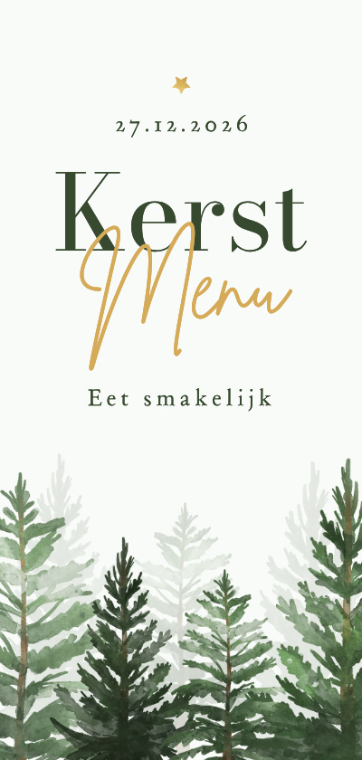 Menukaart kerstdiner dennenbomen natuurlijk - Kerstkaarten Kerstkaarten - Menukaart kerstdiner dennenbomen natuurlijk