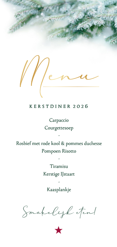 Menukaart kerstdiner dennentakjes - Kerstkaarten Kerstkaarten - Menukaart kerstdiner dennentakjes