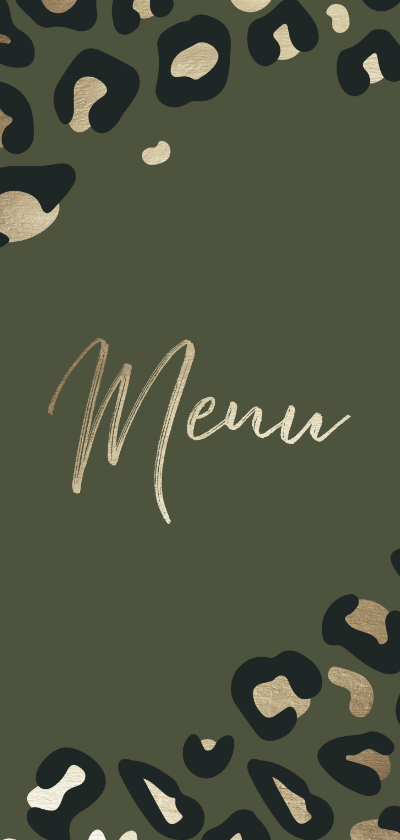 Menukaart kerstdiner goudlook panterprint - Kerstkaarten Kerstkaarten - Menukaart kerstdiner goudlook panterprint