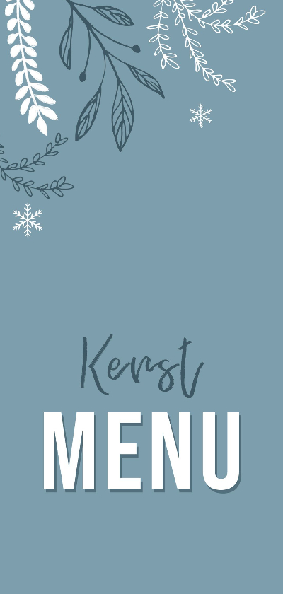 Menukaart kerstdiner pastel blauw met winterse elementen - Kerstkaarten Kerstkaarten - Menukaart kerstdiner pastel blauw met winterse elementen