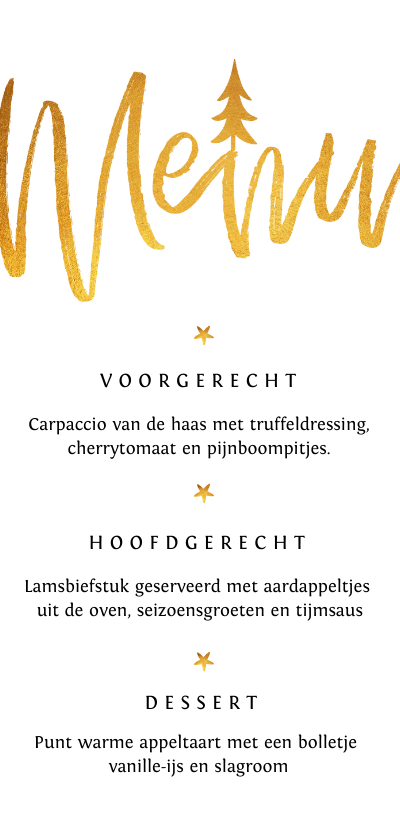 Menukaart kerstdiner stijlvol met goud en sterren - Kerstkaarten Kerstkaarten - Menukaart kerstdiner stijlvol met goud en sterren