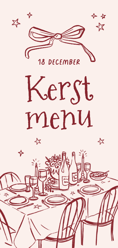 Menukaart kerstdiner vintage doodle strik tafel stijlvol - Kerstkaarten Kerstkaarten - Menukaart kerstdiner vintage doodle strik tafel stijlvol
