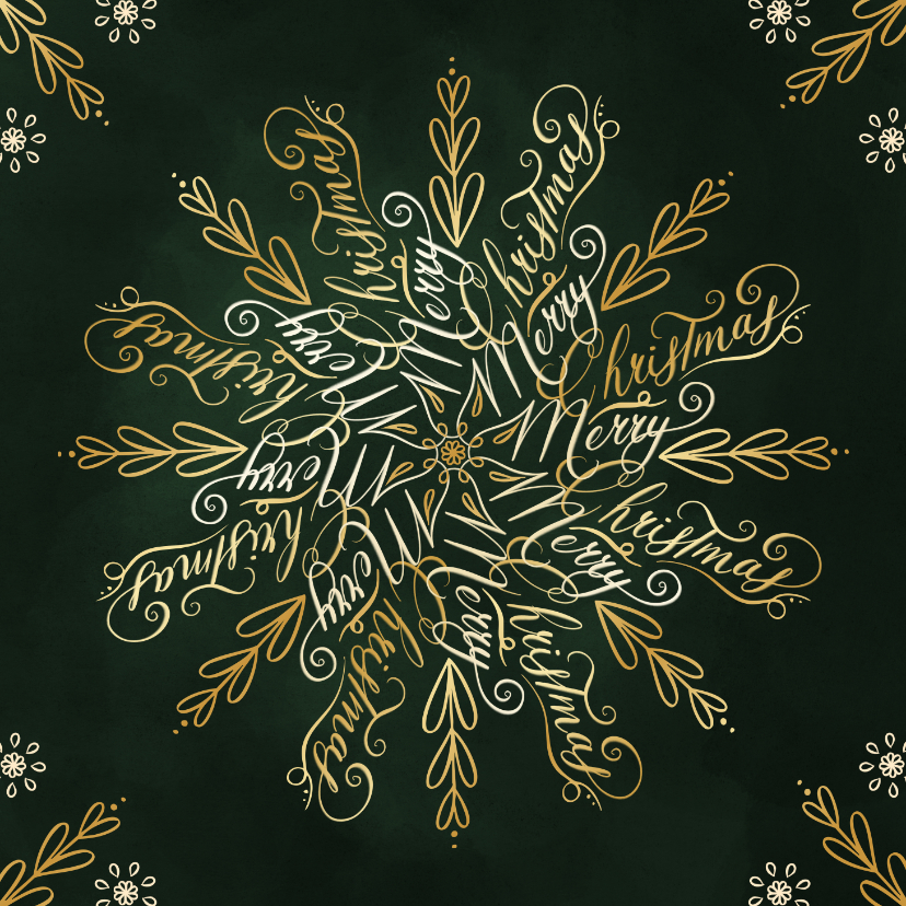 Kerstkaarten - Merry christmas sneeuwvlok typografie met goudfolie