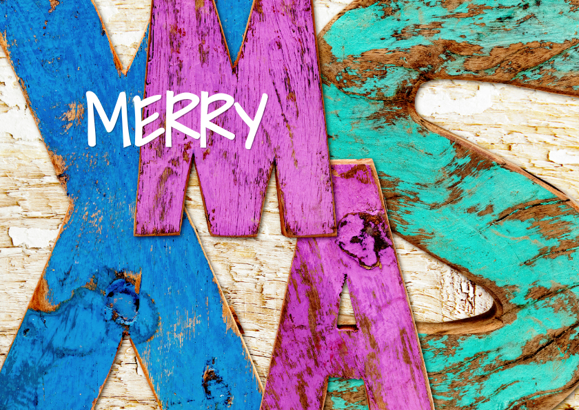 Merry X-MAS stoere letters hout 2020 - Kerstkaarten Kerstkaarten - Merry X-MAS stoere letters hout 2020