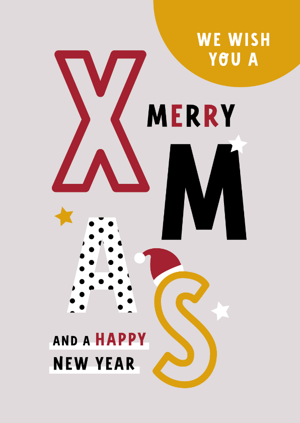Kerstkaarten - Merry Xmas hippe typografie 