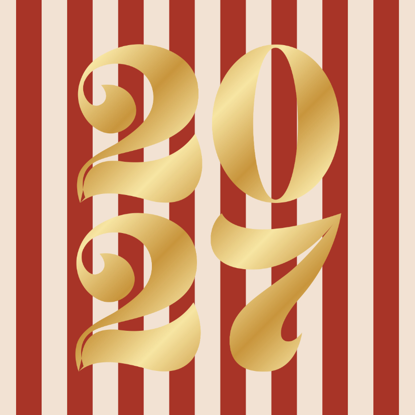 Kerstkaarten - Minimalistisch kerstkaartje gestreept 2027 in goud