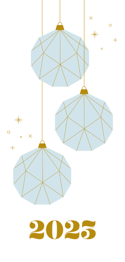 Minimalistische kerstkaart met papieren kerstballen en 2023 - Kerstkaarten Kerstkaarten - Minimalistische kerstkaart met papieren kerstballen en 2023