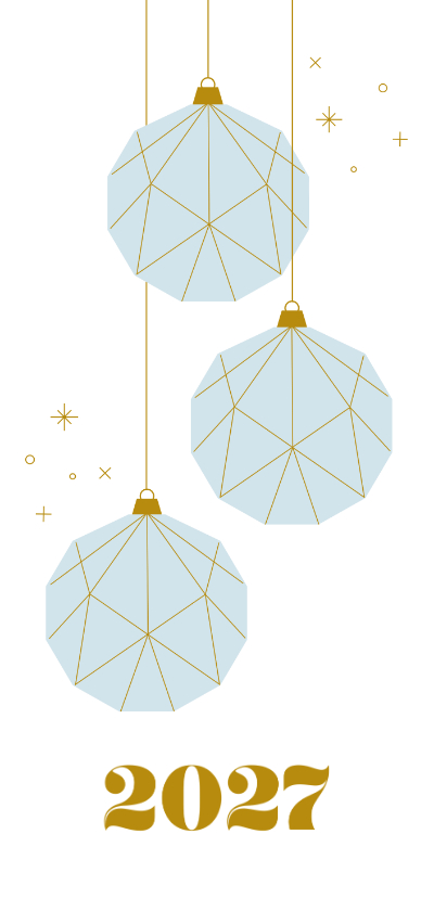 Minimalistische kerstkaart met papieren kerstballen en 2027 - Kerstkaarten Kerstkaarten - Minimalistische kerstkaart met papieren kerstballen en 2027