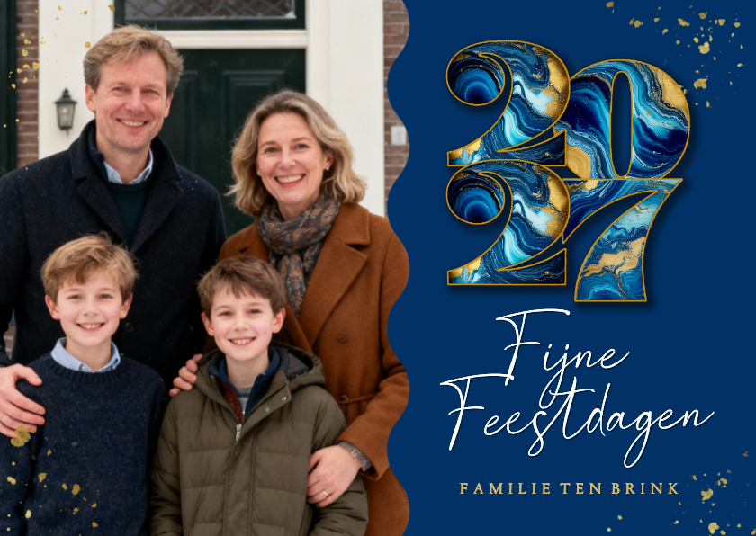 Kerstkaarten - Modern fotokaartje kerst met marmeren 2027 blauw