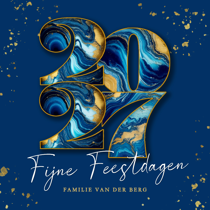 Kerstkaarten - Modern kerstkaartje met marmeren 2027 donker blauw