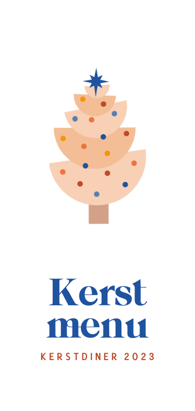 Modern kerstmenu met kerstboompje in beige en blauw - Kerstkaarten Kerstkaarten - Modern kerstmenu met kerstboompje in beige en blauw