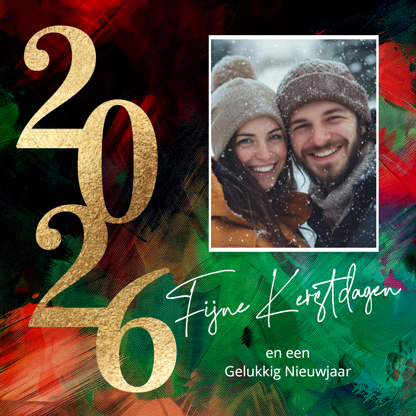 Moderne foto kerstkaart verf met goud - Kerstkaarten Kerstkaarten - Moderne foto kerstkaart verf met goud