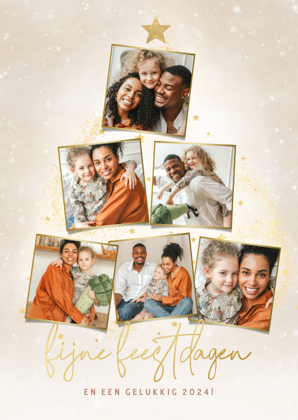 Moderne fotocollage kerstkaart sterren, glitters & kerstboom - Kerstkaarten Kerstkaarten - Moderne fotocollage kerstkaart sterren, glitters & kerstboom