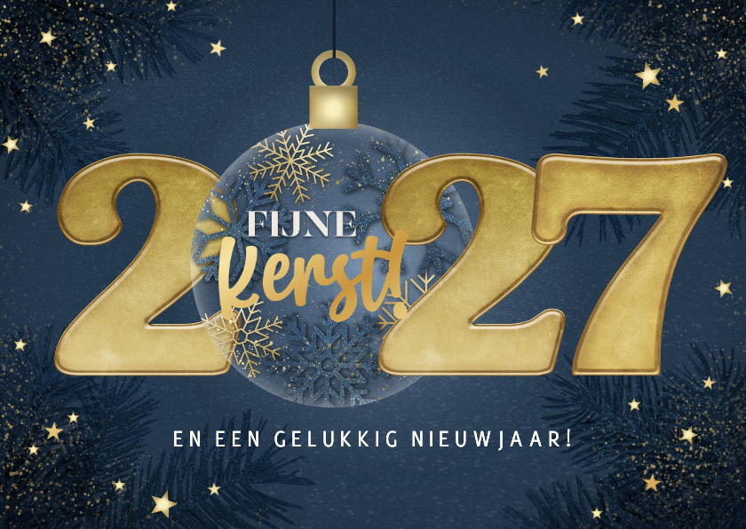 Moderne kerstkaart 2027 kerstbal en sterren - Kerstkaarten Kerstkaarten - Moderne kerstkaart 2027 kerstbal en sterren
