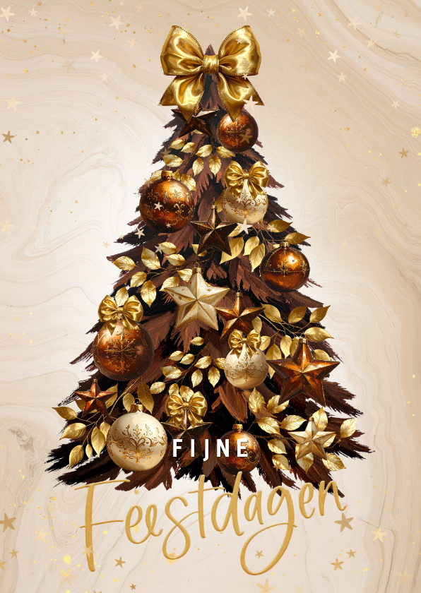 Moderne kerstkaart bruine kerstboom gouden strikken - Kerstkaarten Kerstkaarten - Moderne kerstkaart bruine kerstboom gouden strikken